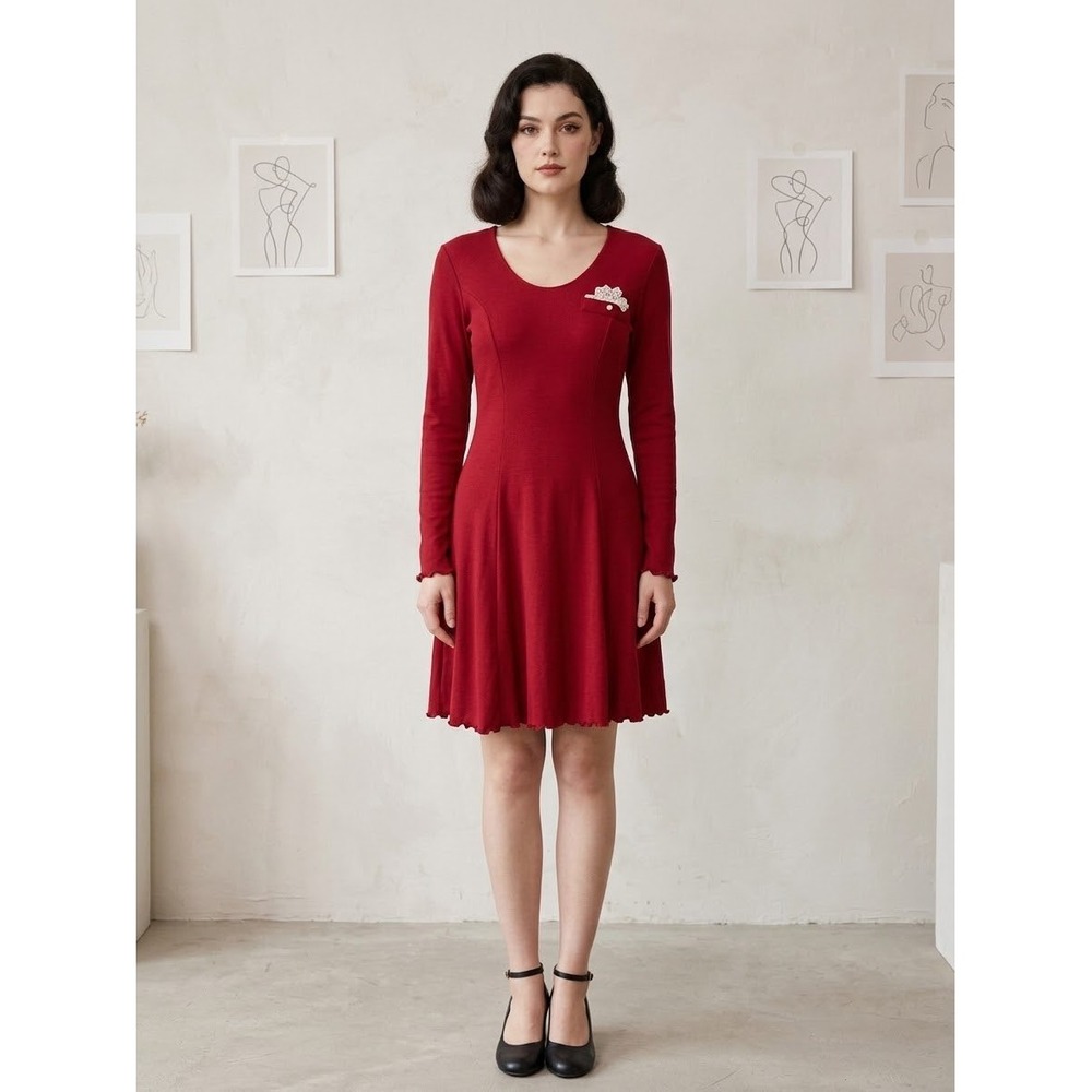 Vintage California Gold Rush Red Lace Up Back Dress Medium Long Sleeve Knit